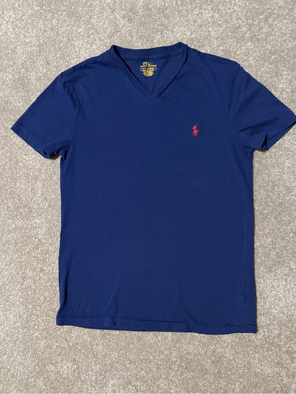Polo by Ralph Lauren Navy V-Neck Tee with Red Pony